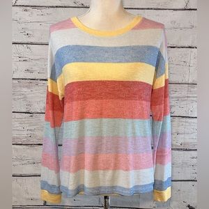 PINK REPUBLIC Long Sleeve Hacci T-Shirt Striped-Small